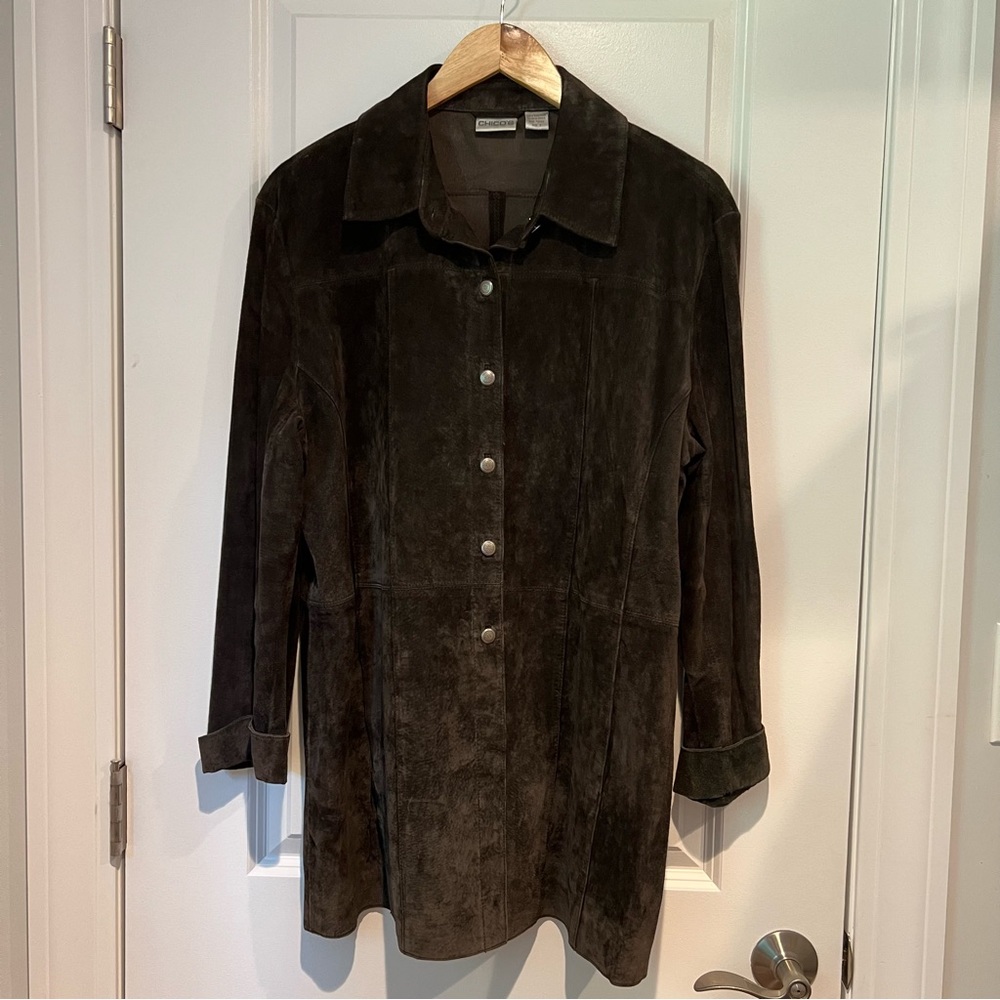 Chicos suede leather jacket. dark brown, size 3 / XL